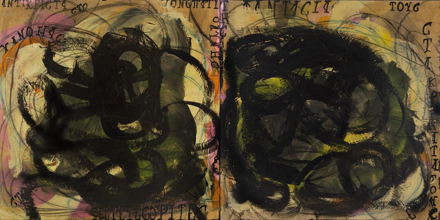 Antikrista Mixed media on paper mounted on canvas 100 × 200 cm 2025
